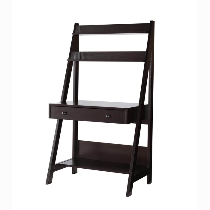 Ladder Desk, Student Desk With Three Shelves, One Drawer And Storage Bottom Shelve - Red Cocoa