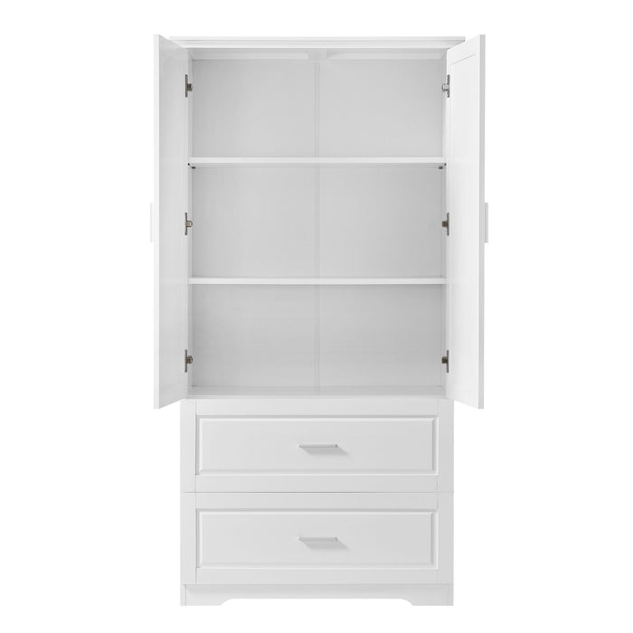 Tall Bathroom Storage Cabinet, Cabinet With Two Doors And Drawers, Adjustable Shelf, MDF Board - White