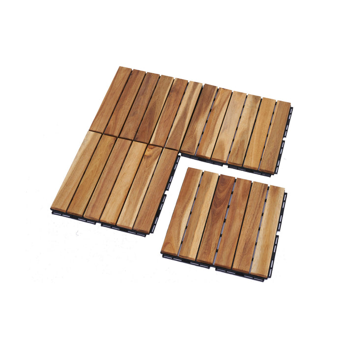 Interlocking Deck Tiles Striped Pattern, Square Acacia Hardwood Outdoor Flooring For Patio, Bancony, Pool Side