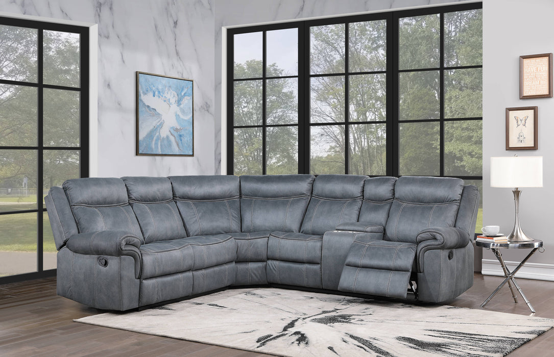 Dollum - Two Tone Nubuck Manual Recliner Sectional Sofa With USB Port Cupholder Console