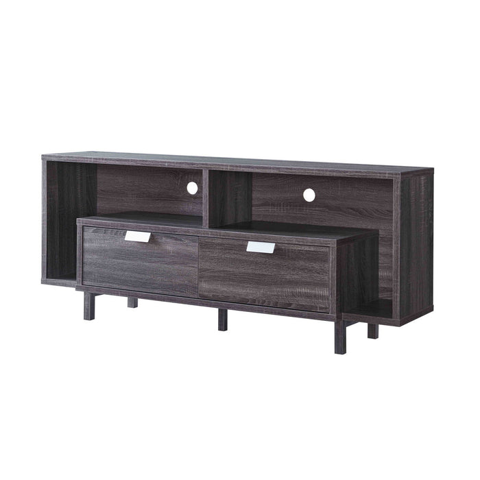 Modern TV Stand With Three Shelves And Two Drawers