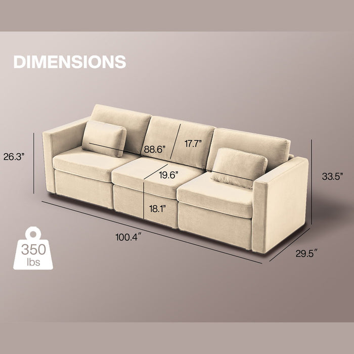 3 Seats Modern Cotton Linen L-Shape Sectional Sofa, Oversized Upholstery Sectional Sofa, Chaise Couch With Storage Ottomans For Living Room / Loft / Apartment / Office