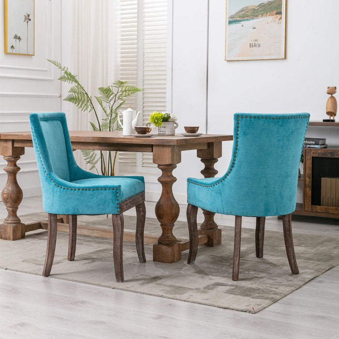 Ultra Side Dining Chair,Thickened Fabric Chairs With Neutrally Toned Solid Wood Legs, Bronze Nail Head (Set of 2)