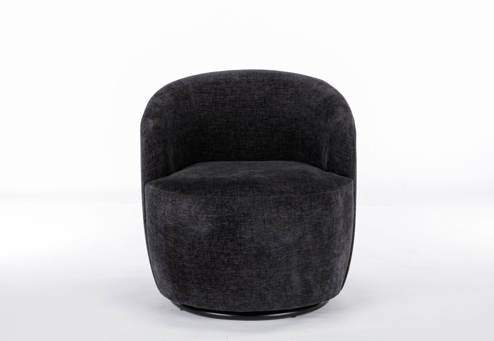 Chenille Fabric Swivel Accent Armchair Barrel Chair With Powder Coating Metal Ring