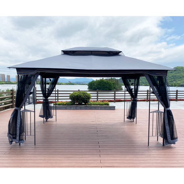 Outdoor Patio Gazebo Canopy Tent With Ventilated Double Roof And Mosquito Net (Detachable Mesh Screen On All Sides), Suitable For Lawn, Garden, Backyard And Deck - Gray