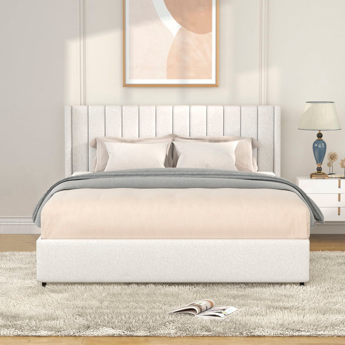 Anda - Queen Boucle Upholstered Platform Bed With Patented 4 Drawers Storage - Ivory