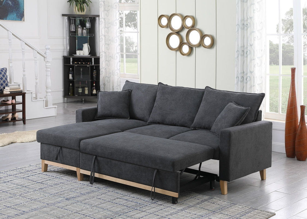 Colton - Woven Reversible Sleeper Sectional Sofa With Storage Chaise - Dark Gray