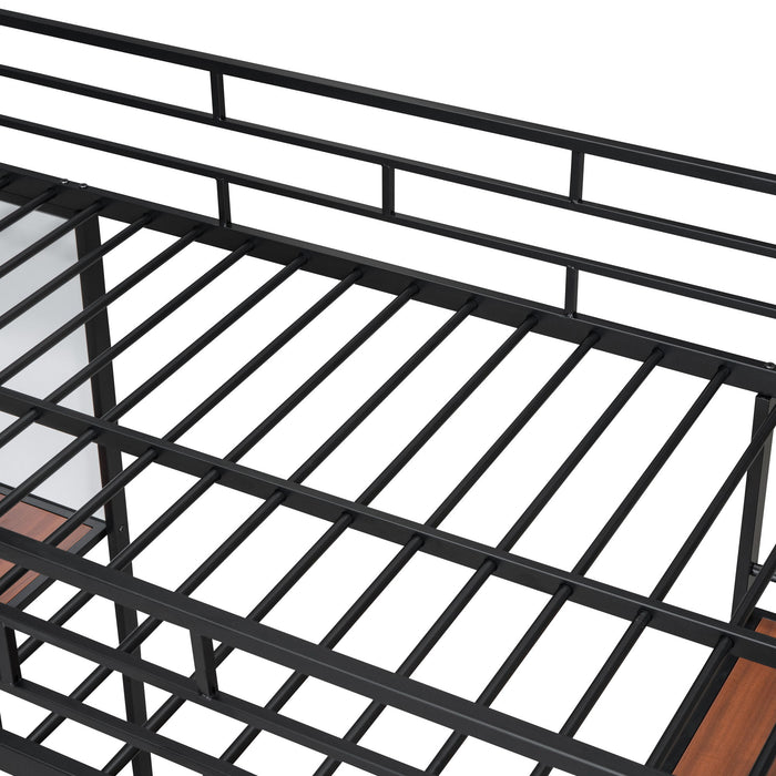 Loft Metal Bed With 3 Layers Of Shelves And Desk, Stylish Metal Frame Bed With Whiteboard