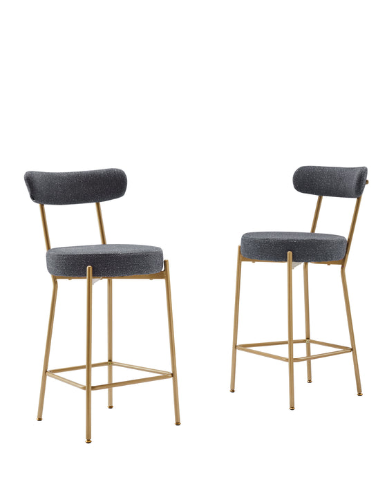 Modern Bar Stools (Set of 2) Counter Height Bar Stools For Kitchen Counter Upholstered Sherpa Counter Stools With Backs Kitchen Island Stool - Dark Gray