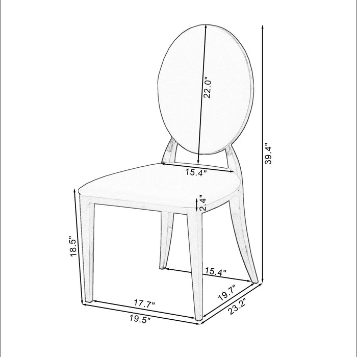 Leatherette Dining Chair (Set of 2), Oval Backrest Design And Stainless Steel Legs - White / Gold