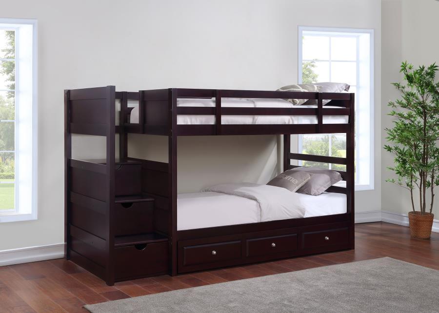 Elliott - Twin Over Twin Stairway Bunk Bed - Cappuccino