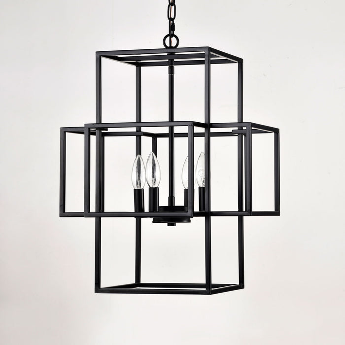 4 Light Metal Lantern Tiered Pendant Hanging Light Fixtures, Industrial Farmhouse Adjustable Height Chandeliers For Dining Room Hallway Foyer Entryway (E12 Bulbs Not Included)