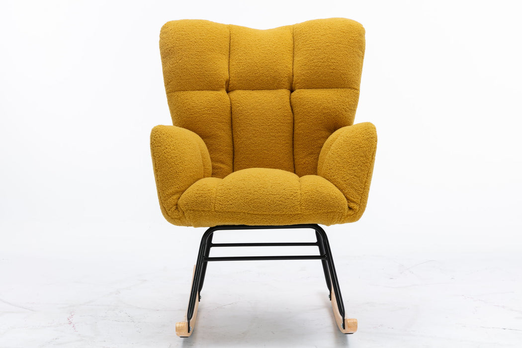 Mid Century Modern Teddy Fabric Tufted Upholstered Rocking Chair Padded Seat For Living Room Bedroom