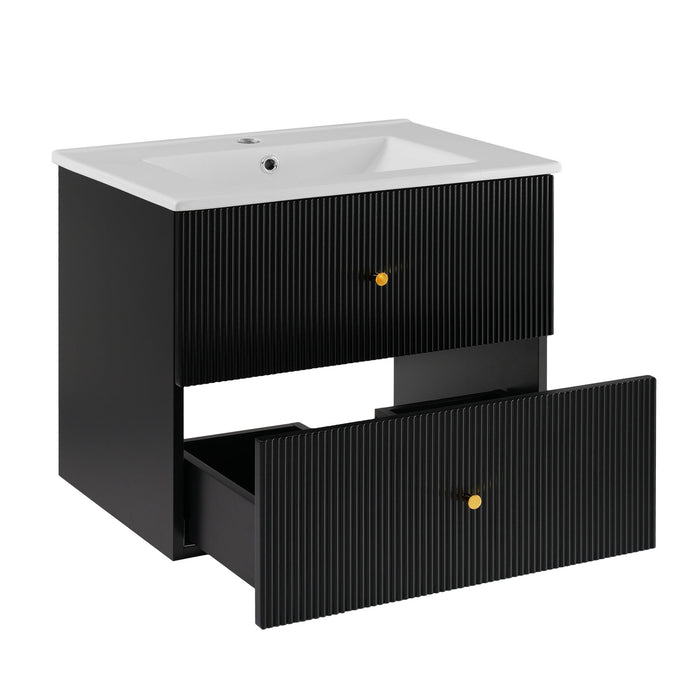 Wall Mounted Bathroom Vanity With 2 Drawers, Ideal For Small Bathrooms