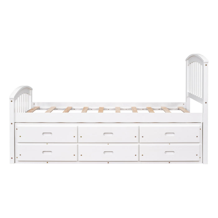 Platform Storage Bed Solid Wood Bed With 6 Drawers