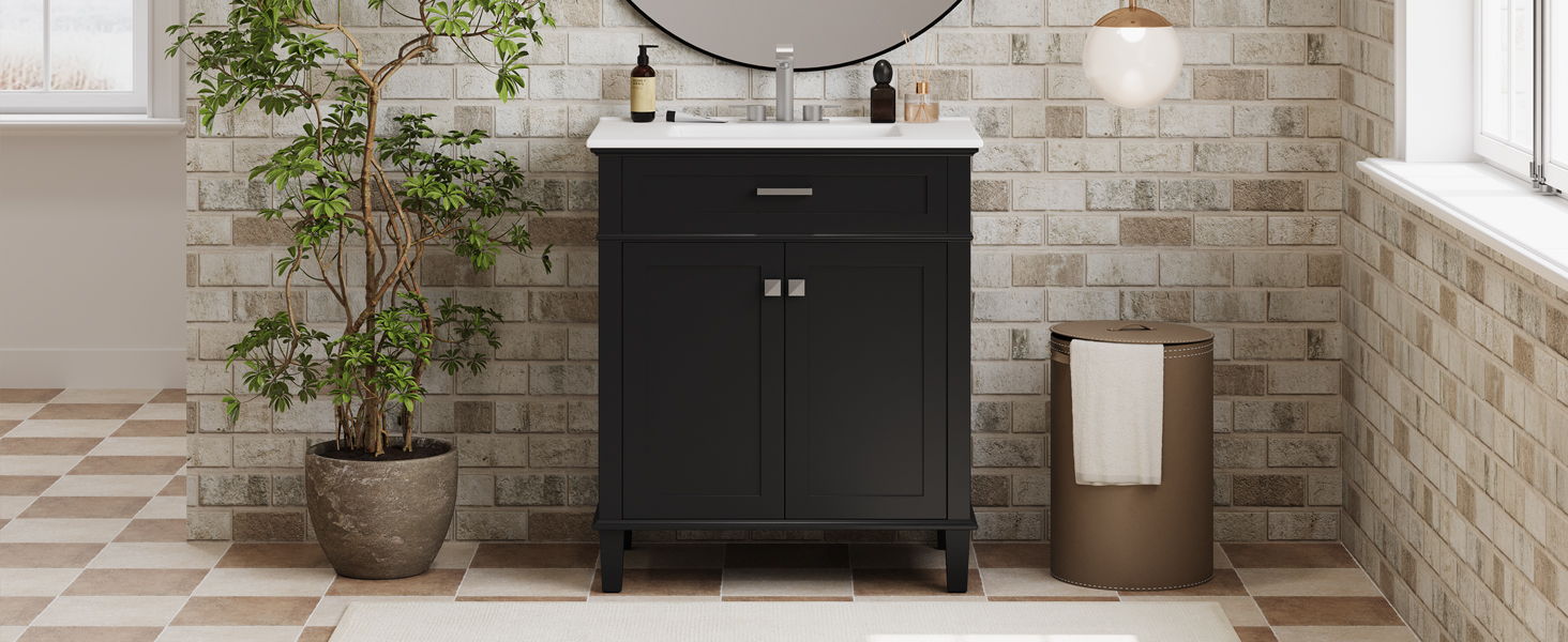 Bathroom Vanity With Ceramic Basin, Soft Close Door And Adjustable Shelves