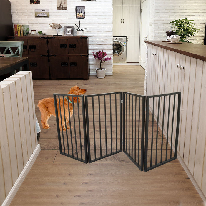 Pet Gate Dog Gate For Doorways, Stairs Or House Freestanding, Folding - Dark Brown