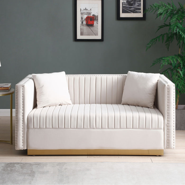 Contemporary Vertical Channel Tufted Velvet Sofa Loveseat Upholstered 2 Pieces Set With 4 Pillows