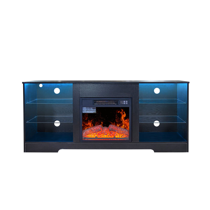 57.8" Fireplace TV Stand With 18" Electric Fireplace Heater, Modern Entertainment Center For TVs Up To 62" With Adjustable Glass Shelves And Storage Cabinets