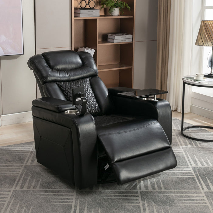 270° Swivel Power Recliner Individual Seat Home Theater Recliner With Comforable Backrest, Tray Table, Phone Holder, Cup Holder, USB Port, Hidden Arm Storage For Living Room