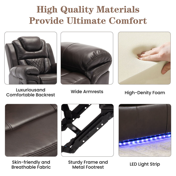 Home Theater Seating Manual Recliner Loveseat With Hide-Away Storage, Cup Holders And Led Light Strip For Living Room