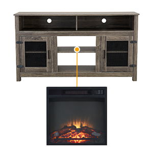 Modern Farmhouse TV Stand With Electric Fireplace, Fit Up To Flat Screen TV With Storage Cabinet And Adjustable Shelves Industrial Entertainment Center For Living Room - Gray