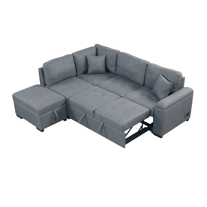 Sleeper Sectional Sofa, L-Shape Corner Couch Sofa Bed With Storage Ottoman & Hidden Arm Storage & USB Charge For Living Room Apartment