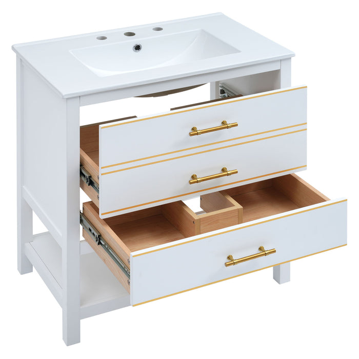 Modern Bathroom Vanity Cabinet Combo With Open storage, Two Drawers