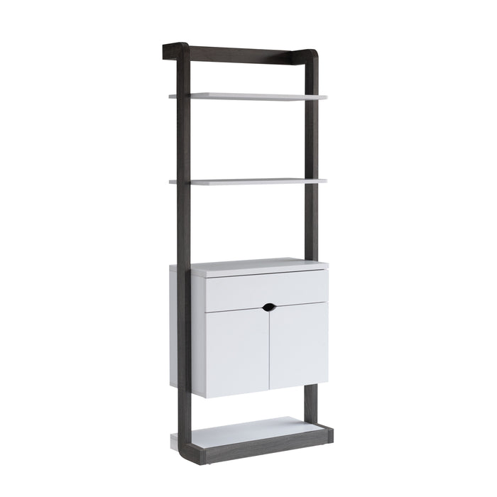 Contemporary Bookcase Four Open Shelve One Drawer Two Cabinets With Open Shelve - White & Grey
