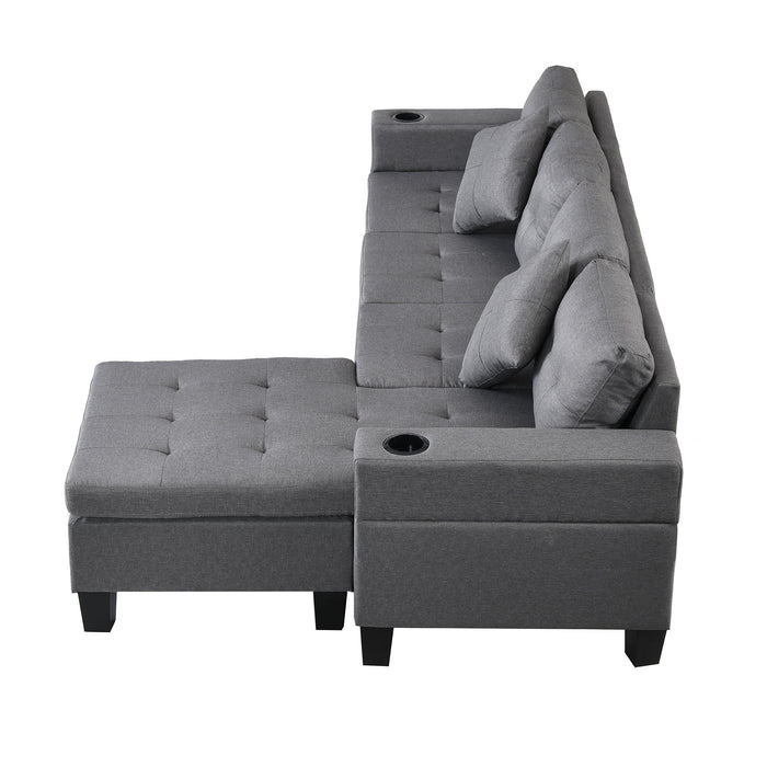 Sectional Sofa Set For Living Room With L Shape Chaise Lounge, Cup Holder And Left Or Right Hand Chaise Modern 4 Seat