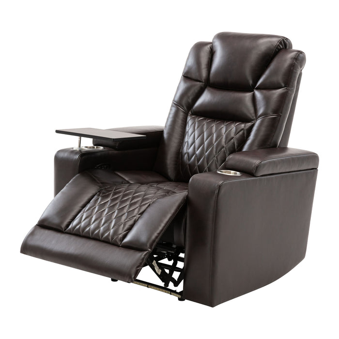 Power Motion Recliner With USB Charging Port And Hidden Arm Storage, Home Theater Seating With 2 Convenient Cup Holders Design And 360 Degree Swivel Tray Table