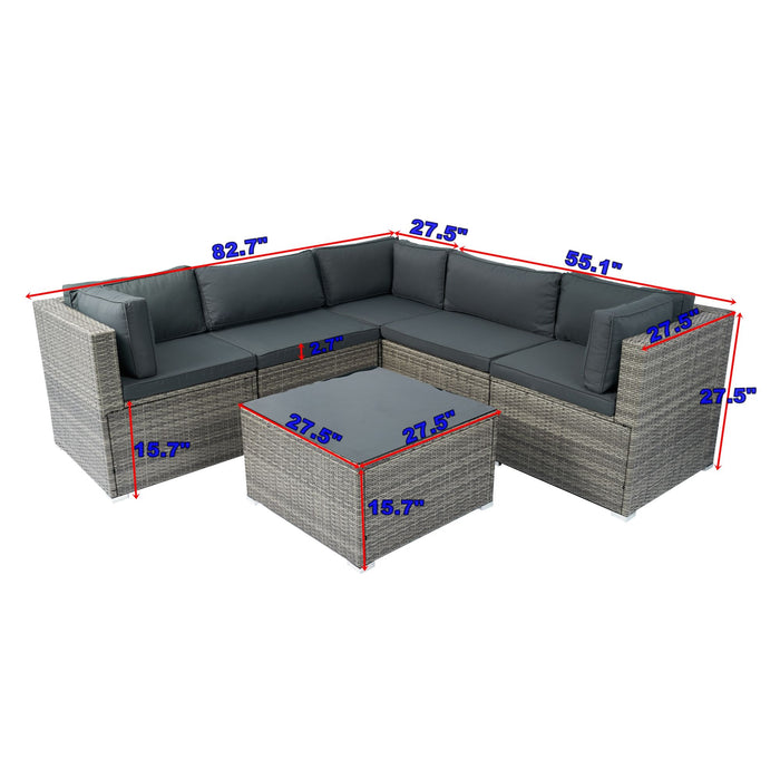 6 Pieces PE Rattan Sectional Outdoor Furniture Cushioned Sofa Set Wicker