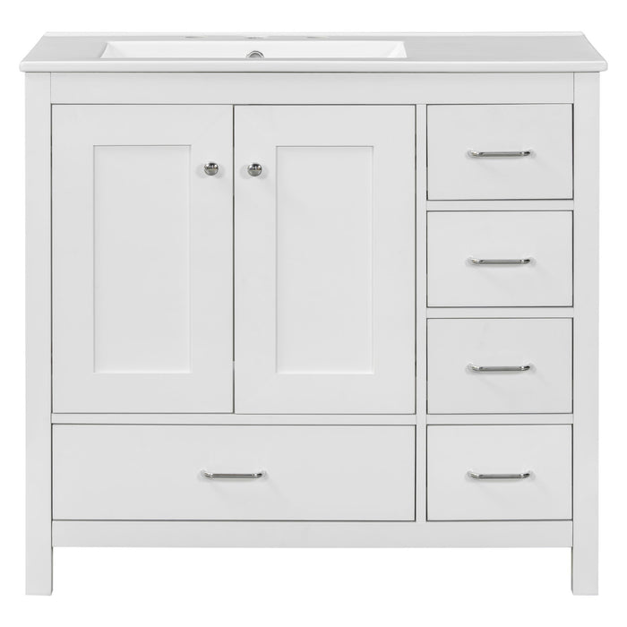 Bathroom Vanity With Ceramic Sink Combo, Abundant Storage Cabinet -2 Soft-Close Doors And 5 Drawers