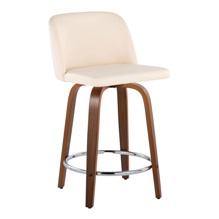 Toriano - Mid Century Modern Fixed Height Counter Stool With Swivel With Round Footrest (Set of 2)