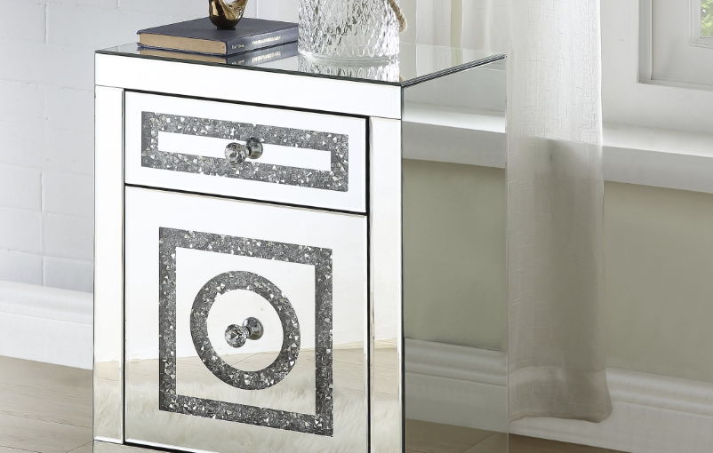 Noralie - Accent Table Mirrored Faux Dimaonds - Silver