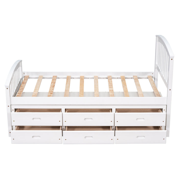 Platform Storage Bed Solid Wood Bed With 6 Drawers