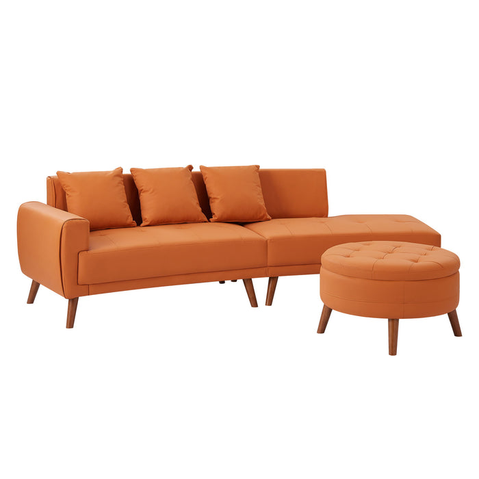 Contemporary Sofa Stylish Sofa Couch With A Round Storage Ottoman And Three Removable Pillows For Living Room