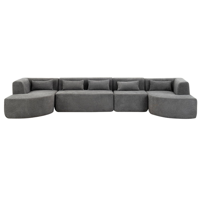 Upholstered Sofa Free Combined Sofa Couch With Two Chaise Lounge And Five Back Pillows For Living Room