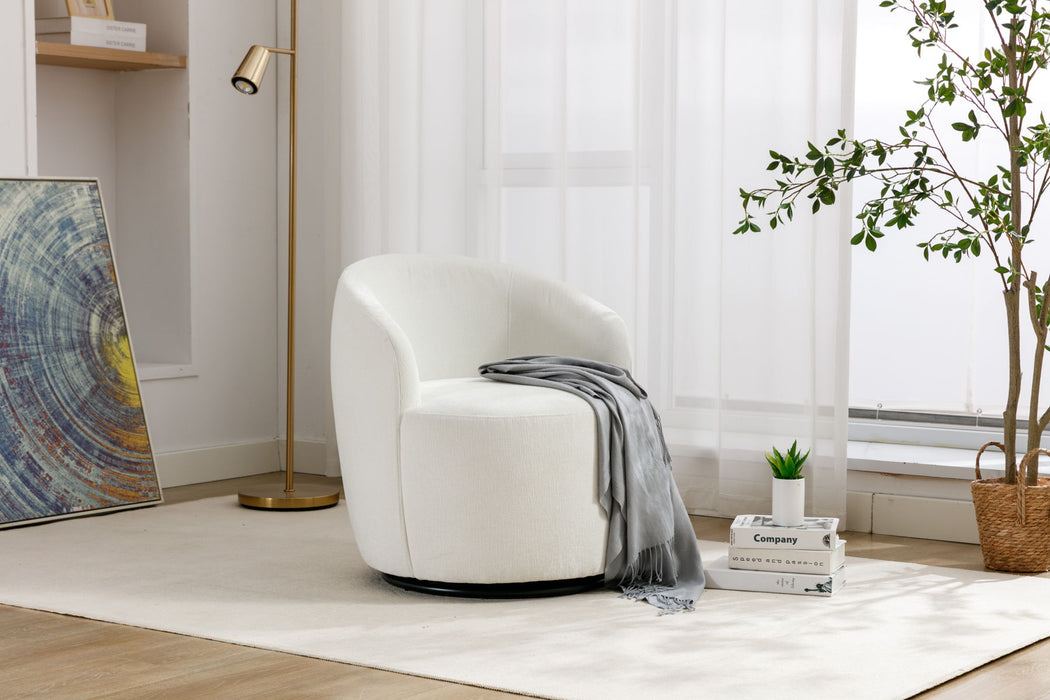 Chenille Fabric Swivel Accent Armchair Barrel Chair With Powder Coating Metal Ring