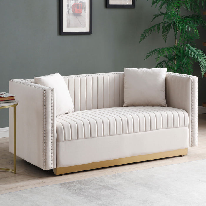 Contemporary Vertical Channel Tufted Sofa Loveseat Modern Upholstered Couch For Living Room With 2 Pillows