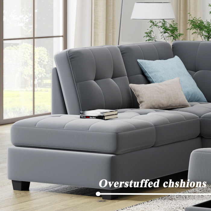 Sectional Sofa With Reversible Chaise Lounge, L-Shaped Couch With Storage Ottoman And Cup Holders