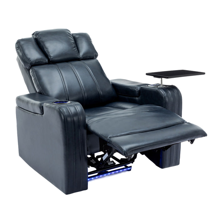 Power Recliner Individual Seat Home Theater Recliner With Cooling Cup Holder - Bluetooth Speaker, Led Lights, USB Ports, Tray Table, Arm Storage For Living Room