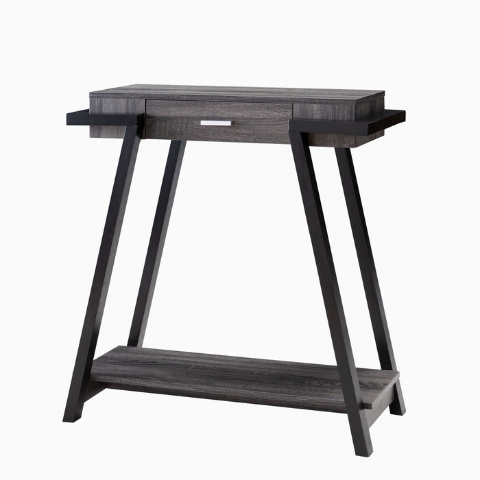 Modern Hallway Display Table With Drawer & Bottom Shelve - Distressed Grey & Black