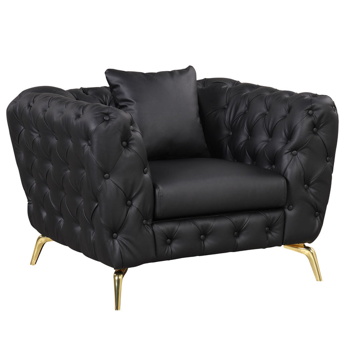 Modern Sofa Couch PU Upholstered Sofa With Sturdy Metal Legs, Button Tufted Back, Single Sofa Chair For Living Room, Apartment, Home Office - Black