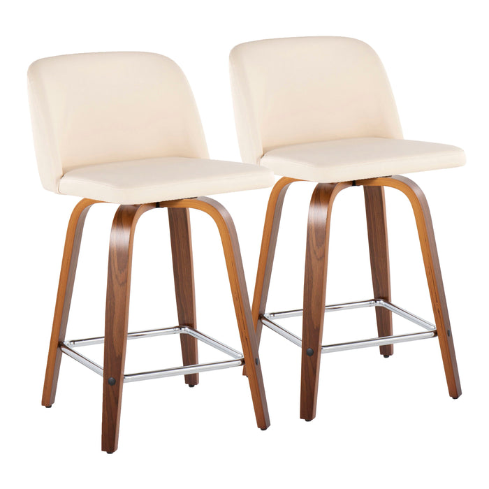 Toriano - Mid Century Modern Fixed Height Counter Stool With Swivel & Square Footrest (Set of 2)