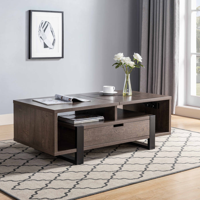Contemporary Coffee Table With Drawer And Lift Top Table Top - Dark Brown