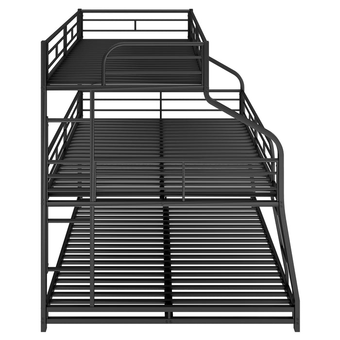 Twin Xl/Full Xl/Queen Triple Bunk Bed With Long And Short Ladder And Full Length Guardrails - Black