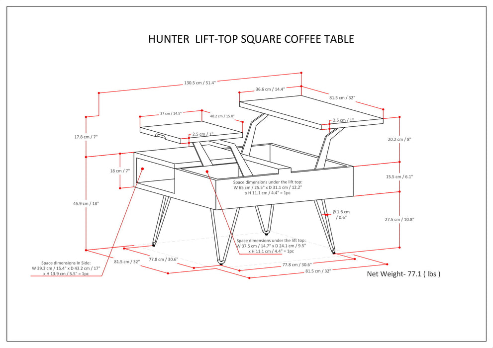 Hunter - Lift Top Square Coffee Table - Natural