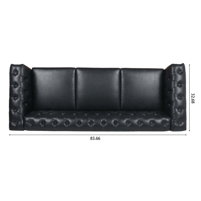 Traditional Square Arm Removable Cushion 3 Seater Sofa - Black