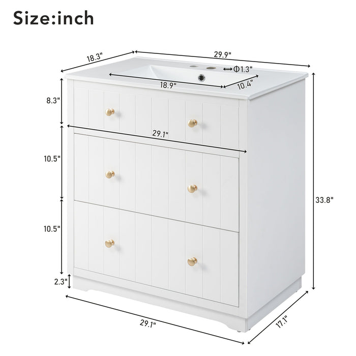 Modern White Bathroom Vanity Cabinet With Two Drawers - White